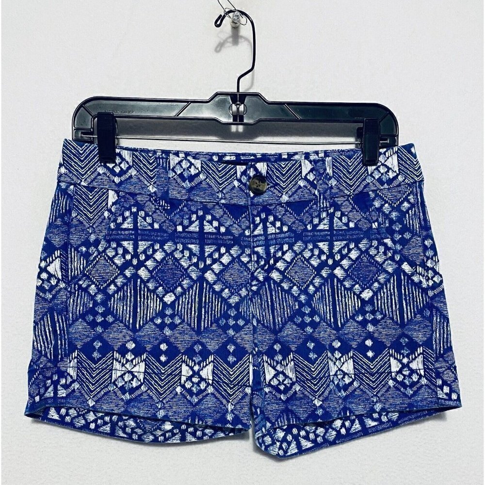 American Eagle Womens Aztec Print Midi Shorts Periwinkle Blue Stretch Size 2